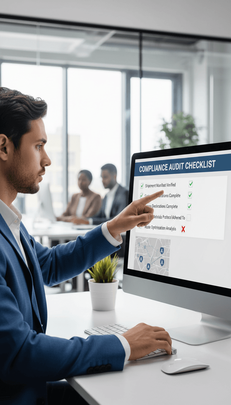 Compliance officer reviewing a digital checklist on a computer screen
